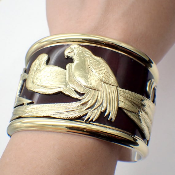 La Nouvelle Bague Enamel Parrot Cuff Bracelet 18K Gold Sterling Silver Etsy