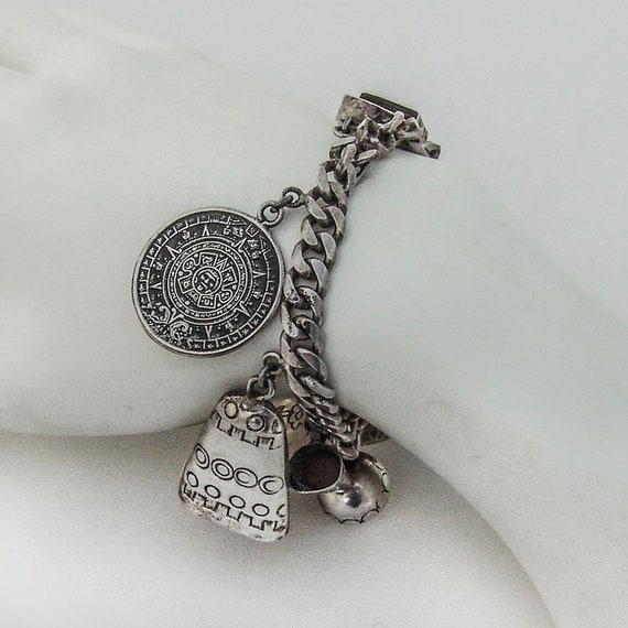 Mexican Large Figural Charm Bracelet Sterling Silv