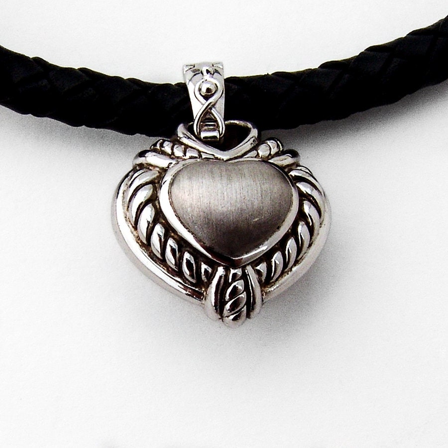 Judith Ripka Heart Pendant Necklace Leather Cord Sterling Silver