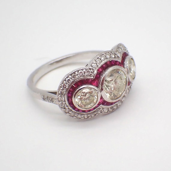 Diamond Ruby Statement Ring Platinum - image 2
