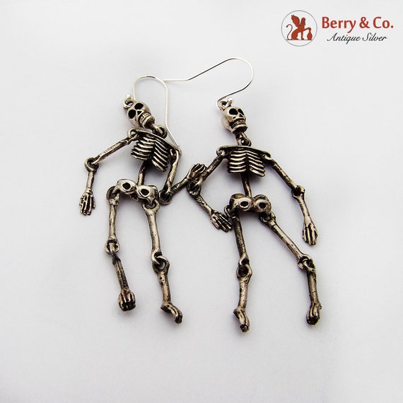 Articulated Skeleton Dangle Earrings Sterling Silv
