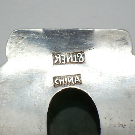 Antique Chinese Jade Panel Bracelet Sterling Silv… - image 3