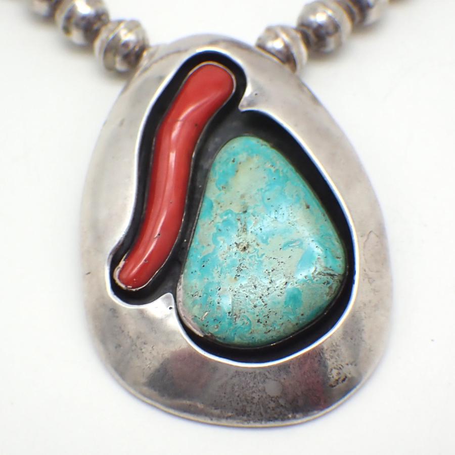 Navajo Shadow Box Pendant Necklace Sterling Turquoise Coral Sherry