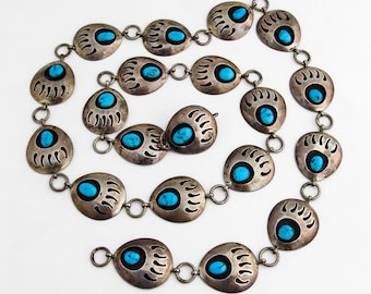 VTG Navajo Bear Paw Shadow Box Concho Belt 60in Long Silver  display picture 1