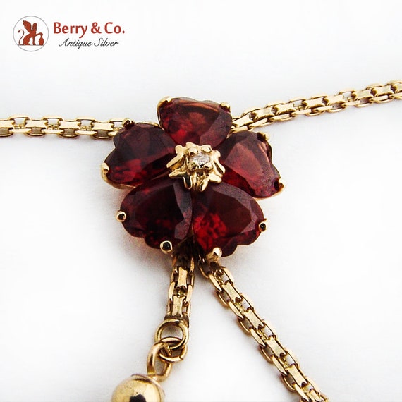 Garnet Flower Pendant Chain Necklace 14 K Yellow … - image 3