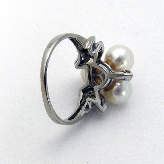 Pearl Diamond Cocktail Ring 14K White Gold - image 4