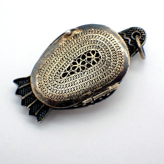 Chinese Duck Box Pendant Gilt Sterling Silver Cor… - image 2