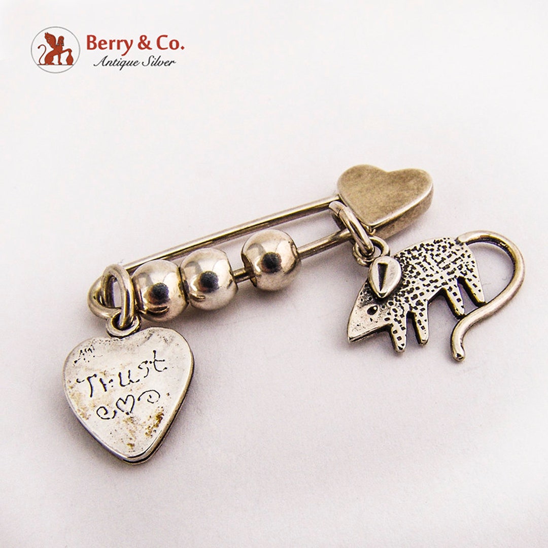 Beaded Heart Pin Brooch Figural Charms Sterling Silver Etsy