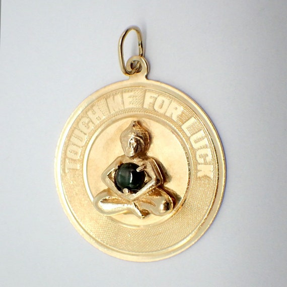 Touch Me For Luck Buddha Charm Pendant 14K Gold Bl