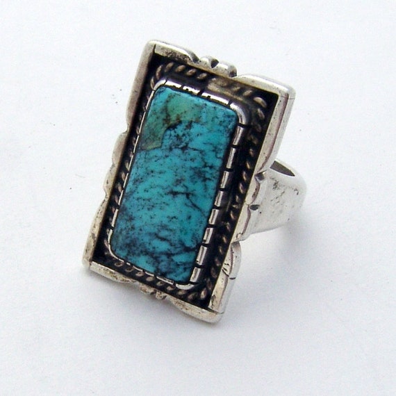 Rectangular Turquoise Ring Sterling Silver - image 2