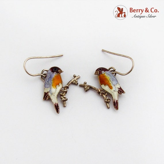 Colorful Enamel Bird Earrings Sterling Silver