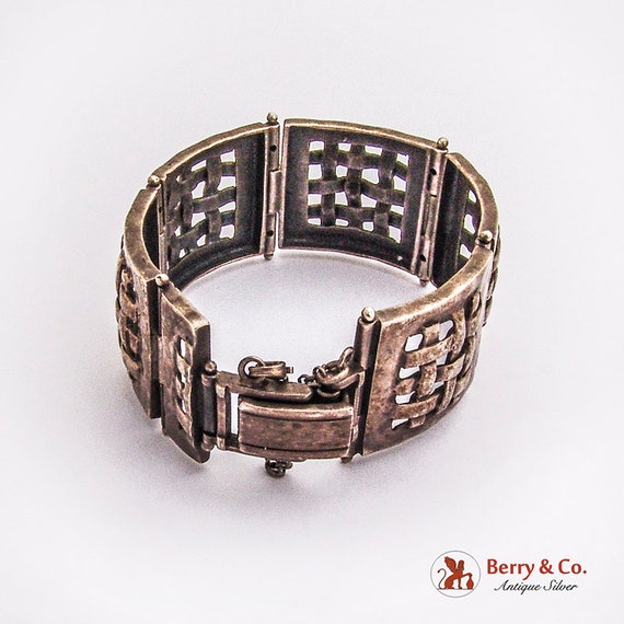 Wide Brutalist Grid Link Bracelet Sterling Silver - image 3