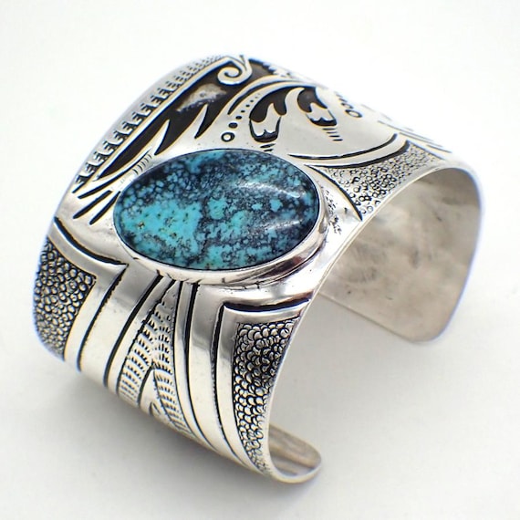 Intricate Wide Detailed Vintage Navajo Turquoise Coral Geometric Native American Jewelry Silver Bracelet Intricate Wide Detailed Vintage Navajo Turquoise Coral Geometric Native American Jewelry Silver Bracelet