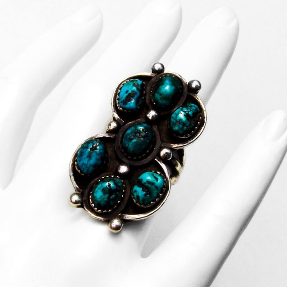 Old Pawn Long Turquoise Ring Sterling Silver