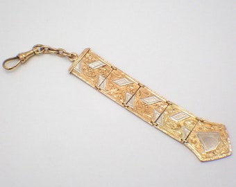 Ornate Panel Link Watch Fob Two Tone 14K Gold