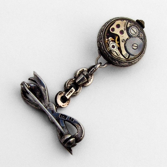 ★nyo★ BUCHERER ブヘラ シルバー エナメル ブローチ 時計 ☆nyo様専用☆ BUCHERER ブヘラ シルバー エナメル ブローチ