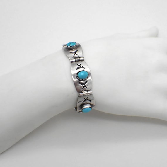 Navajo Style Panel Bracelet Turquoise Sterling Sil