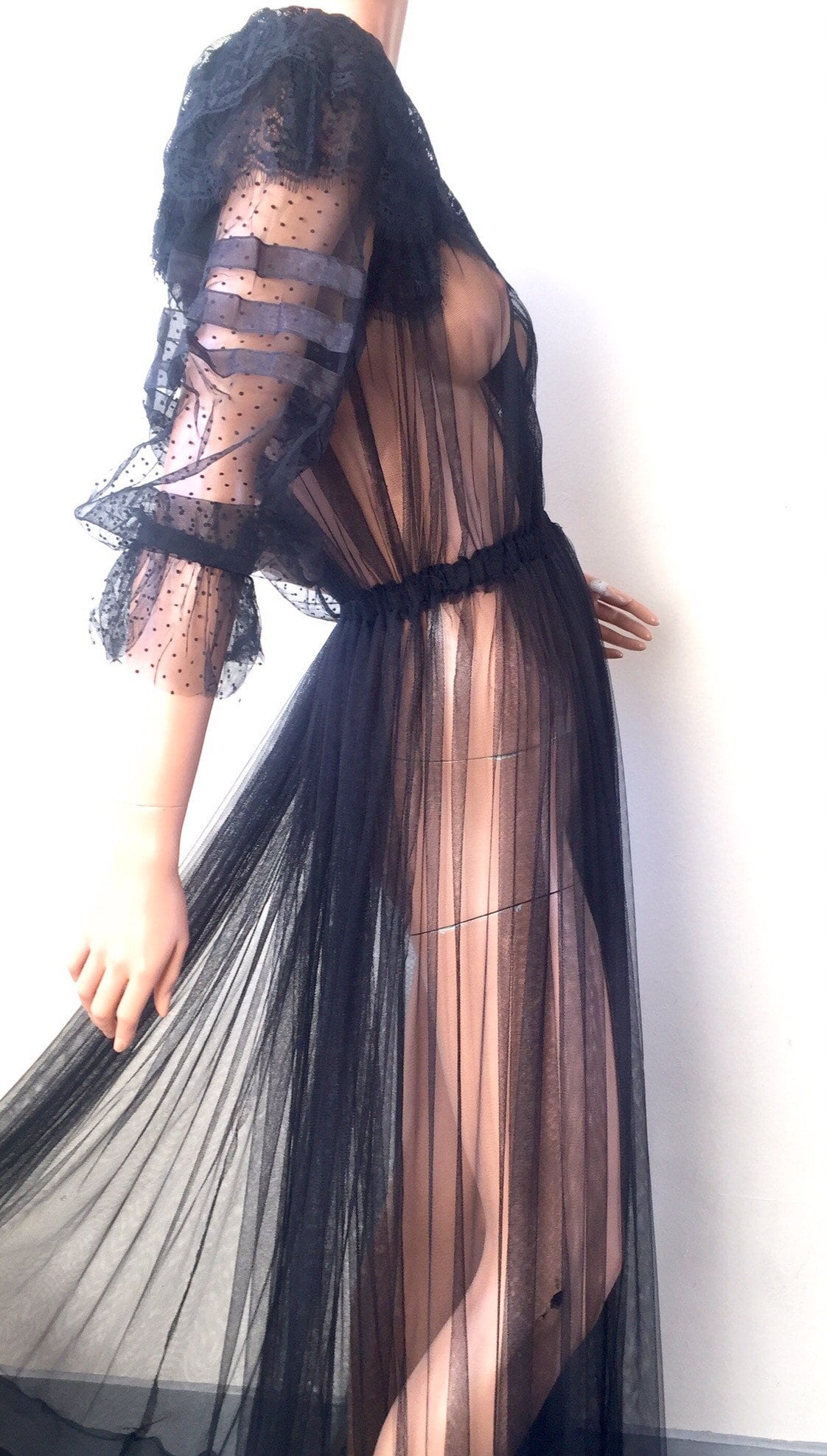 white christmas dresses Cecilia Couture 1522 Sheer Black Wedding Dress Floral 3D Lace Ballgown High Neck Button 8 / Black main image 0