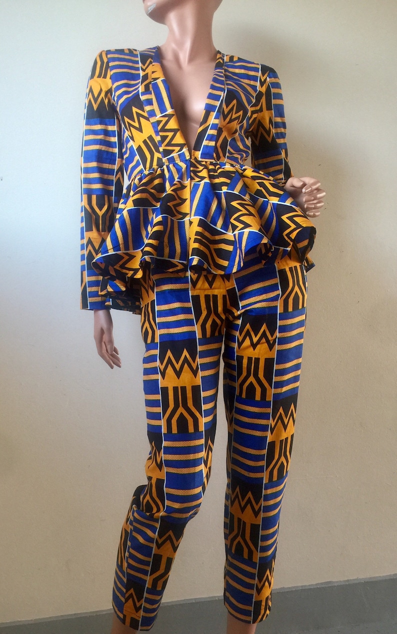 Kente African prints cotton jacket and trousers suit