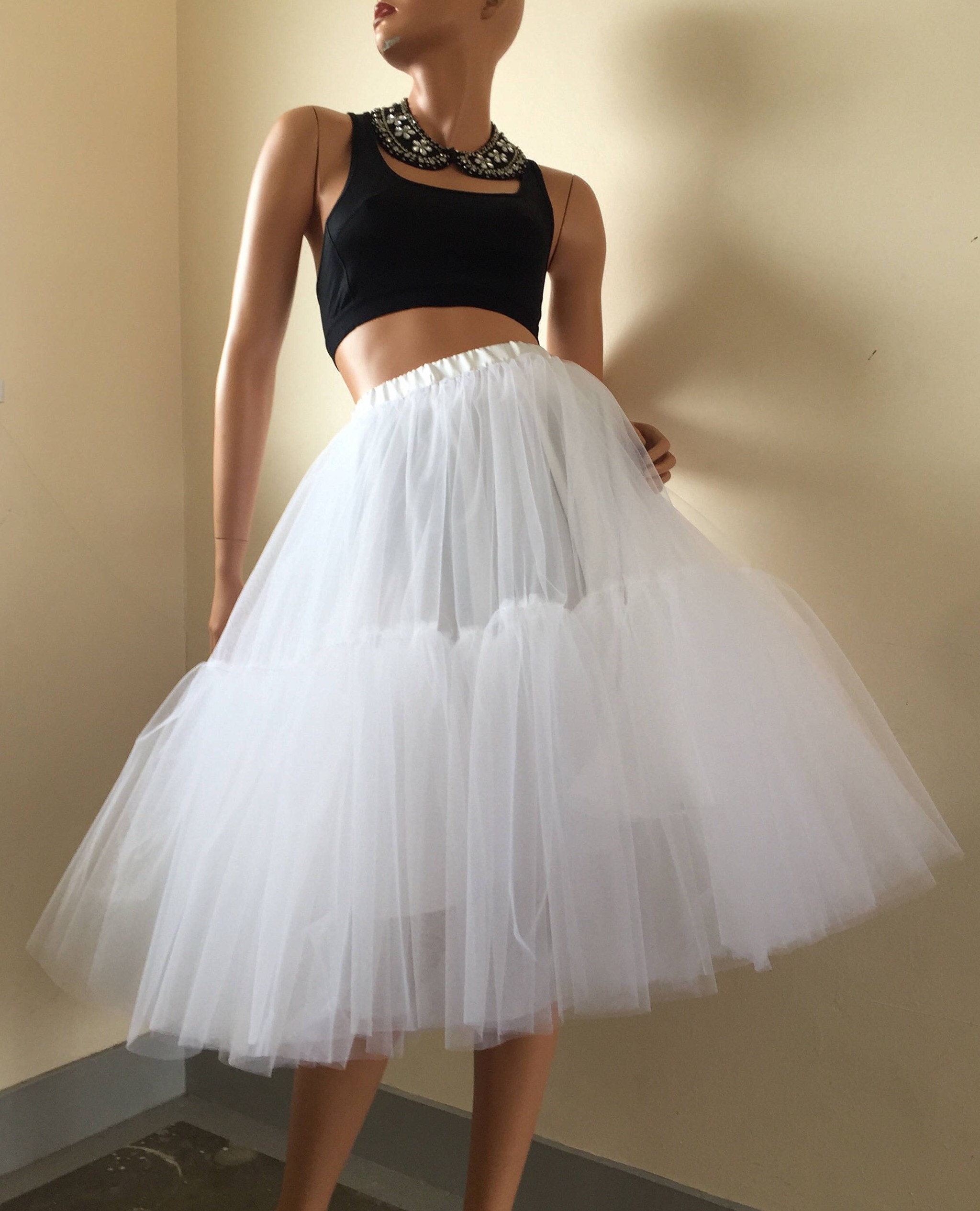 Tulle skirt full tiered white bride bridalwomen pin up carrie | Etsy