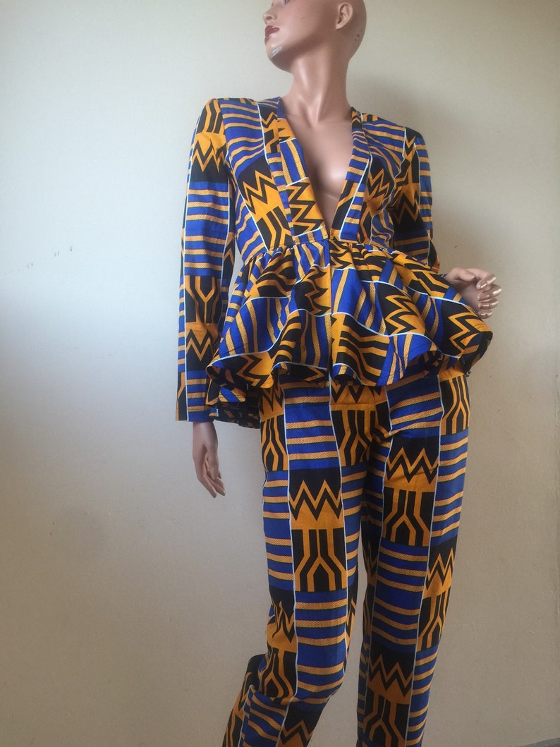 Kente African prints cotton jacket and trousers suit