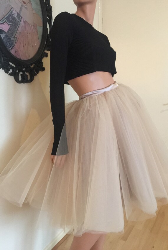 Beige nude Tea length Tutu SkirtTulle 