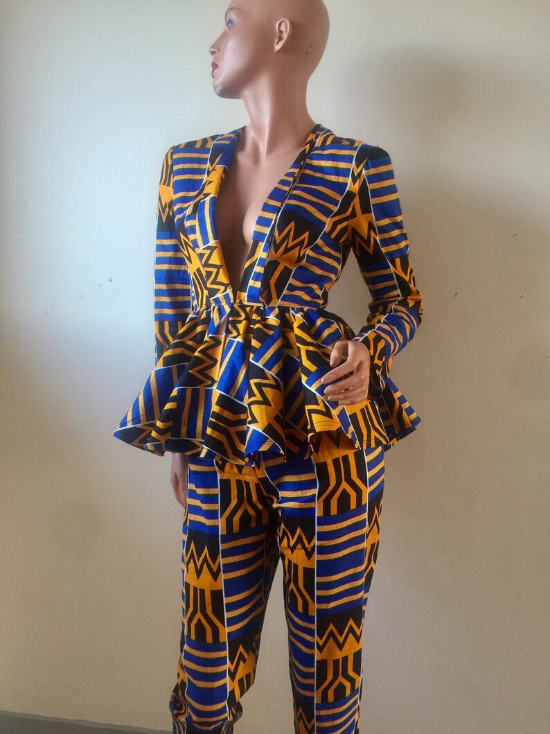 Kente African prints cotton jacket and trousers suit