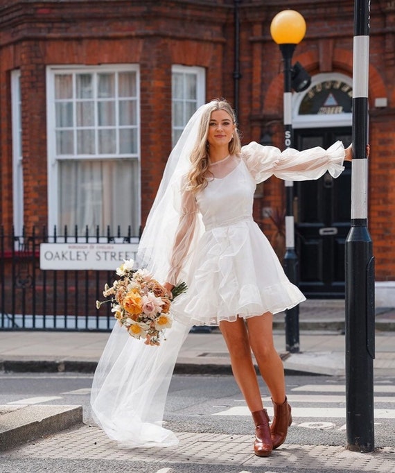 Organza Ruffles Big Sleeves Ivory Mini Dress Bridal Wea. Bespoke Made to  Measure. - Etsy