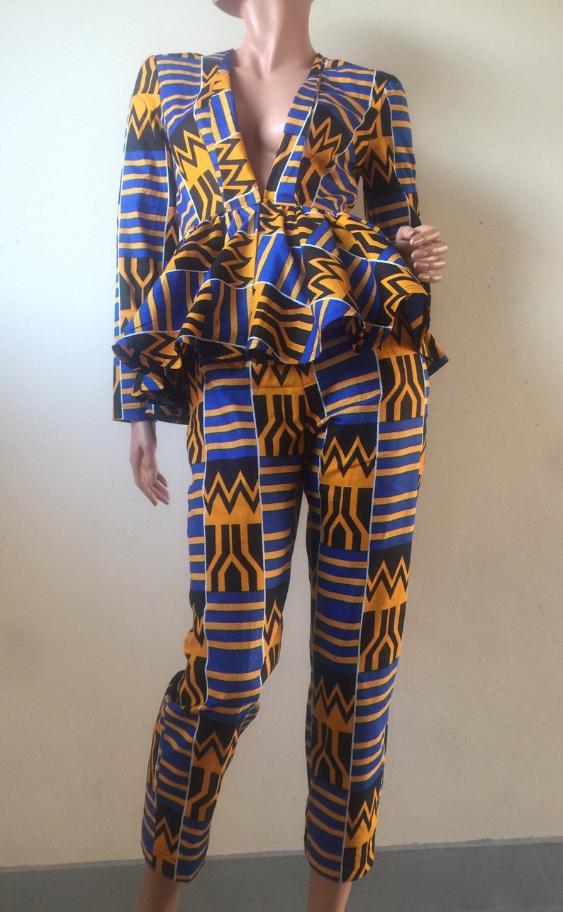 Kente African prints cotton jacket and trousers suit