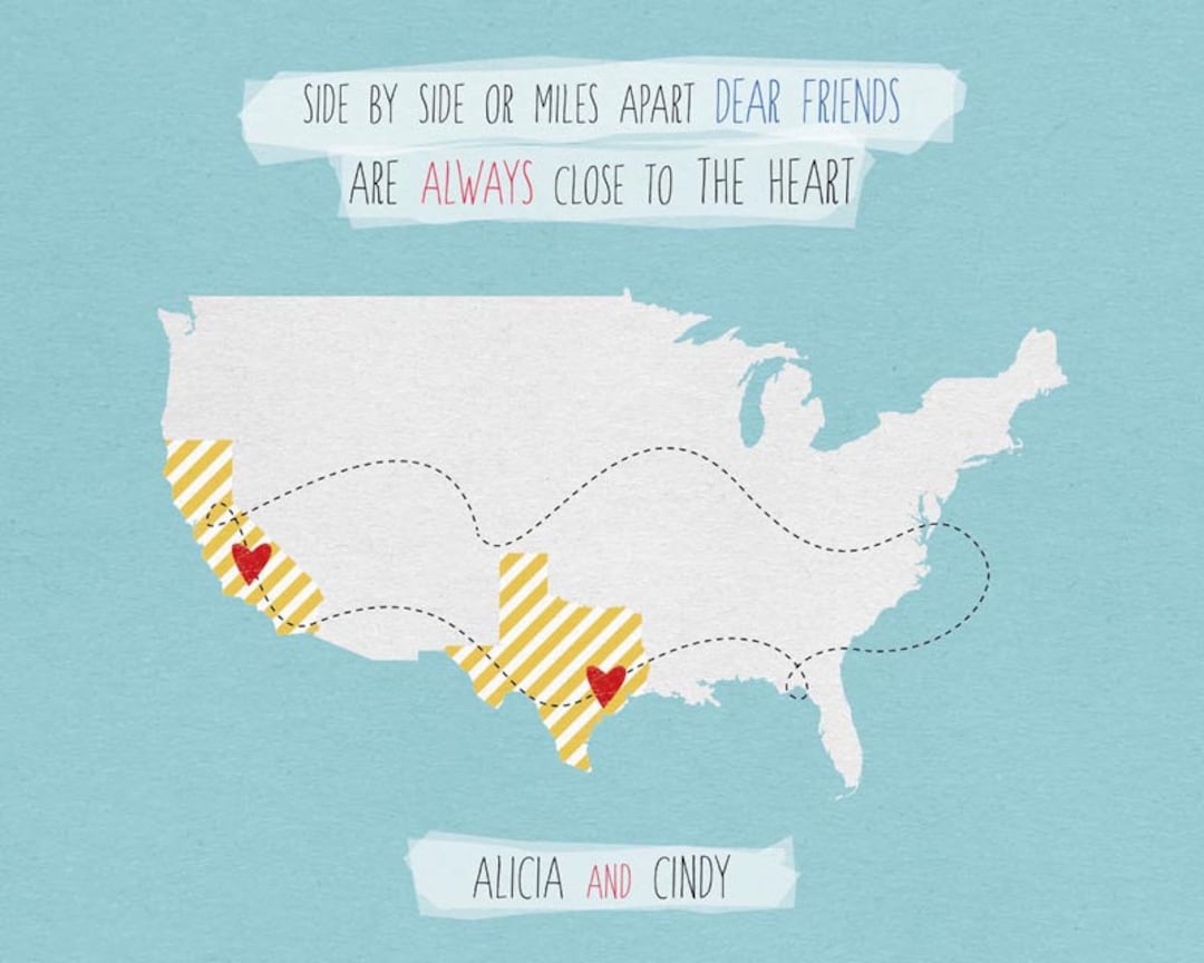 Long Distance Friendship - Custom World Map - Long Distance ...