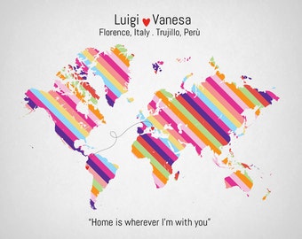 Custom World Map - Any States - Custom Map Gift - Long Distance Friendship - Love Map - Family Map - 8x10 in personalized