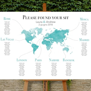 Druckbare Reise Thema Hochzeit Aquarell Tischplan - Reise Weltkarte - personalisierte druckbare - bitte finden Sie Ihren Sit