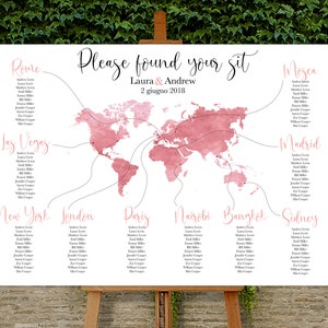 Printable Travel Theme Wedding Watercolor Table Plan - Travel World map - Personalized Printable - Please found your sit