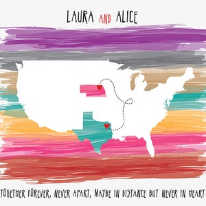 Monde personnalisé carte - cadeau d’anniversaire de carte - des États ou carte pays - longue Distance - couleurs - relation amitié - 8 x 10 po ou A4