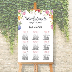 Gepersonaliseerde afdrukbare bruiloft zitplaatsen grafiek, bruiloft tabel plan-bruiloft bloemen aquarel