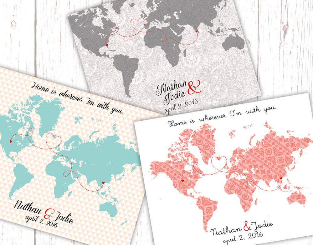 Custom World Map Pattern Map Custom Map Long Distance Friendship Love ...