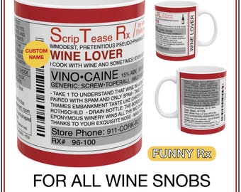 WINE lover Becher personalisierte kleine Gag Geschenk für Weintrinker, humorvolles Geschenk für Gastgeberin, Neuheit Weingeschenk, lustiges Wino Rezept Rx