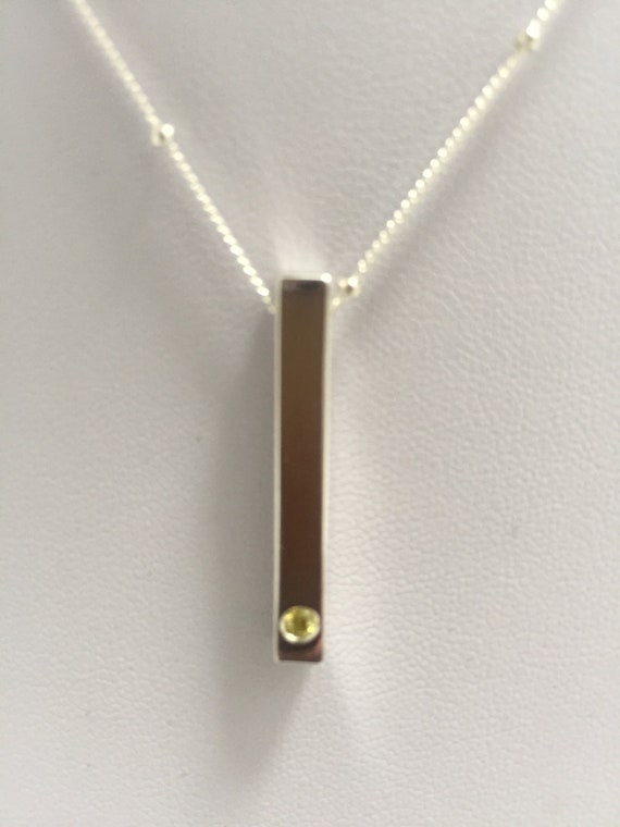 Solid Sterling Silver Bar With Yellow Diamond Pendant - Custom Silver Diamond Pendant Solid Sterling Silver Bar With Yellow Diamond Pendant - Custom Silver Diamond Pendant