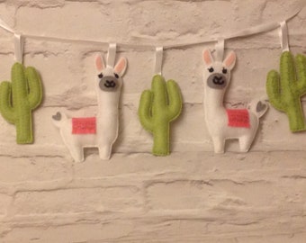 Llama and cactus garland, Mexican decor, nursery bunting, baby shower, nursery gift,