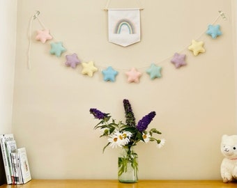 Star garland pastel, pastel colour rainbow bunting, star wall hanging