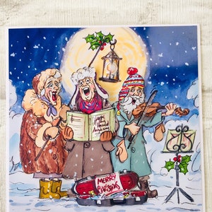 Cartão de coral de Natal, cartão de Natal, cartão de felicitações de temporada, coleção Wrinklies, decoupage 3D, cartão de cantores de natal, cartão em branco