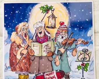 Carte de choeur de Noël, carte de Noël, carte de voeux des saisons, collection Wrinklies, découpage 3D, carte de chanteurs de Noël, carte vierge
