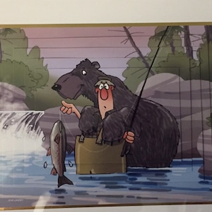 Tarjeta de felicitación de pesca con abrazo de oso, tarjeta de caza, tarjeta de jubilación, tarjeta de cumpleaños