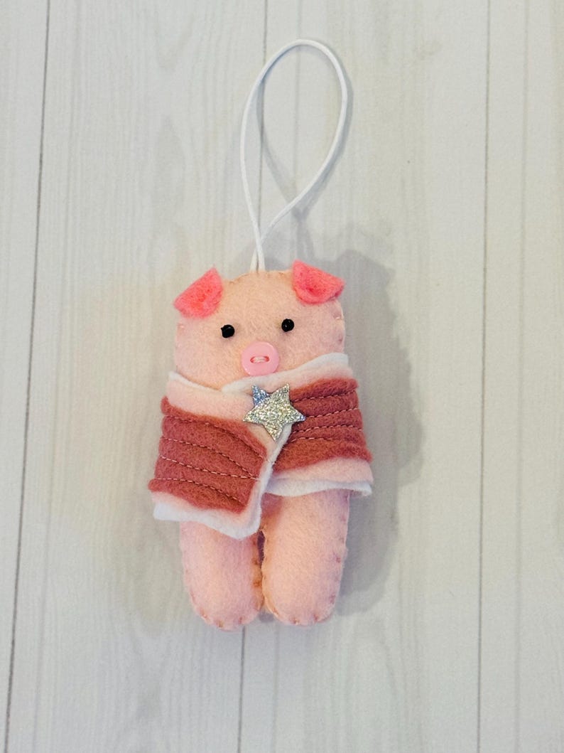 Cute Handmade Felt Pigs in Blankets Decorations, Christmas Tree Pigs in