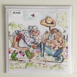 Tarjeta de felicitación de jardinería, tarjeta de cumpleaños de jardinería, tarjeta del día de las madres, tarjeta de cumpleaños en blanco, decoupage 3D, colección de arrugas