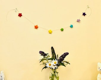 Rainbow star garland, felted star garland, rainbow nursery