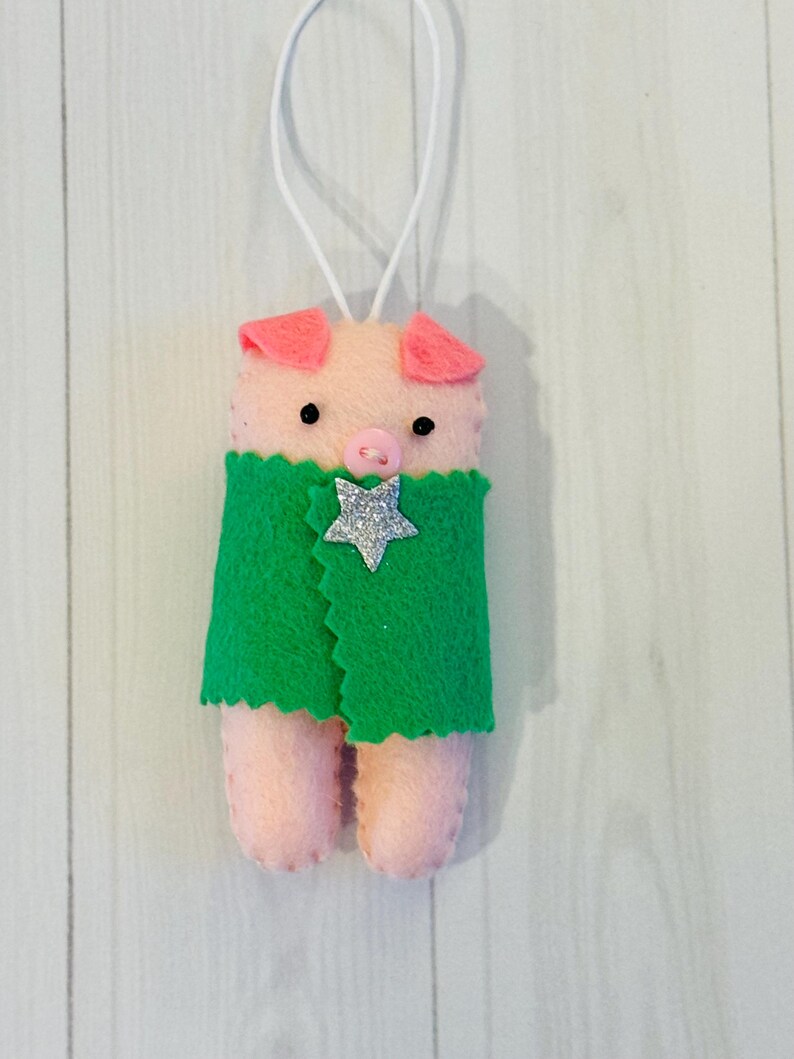 Cute Handmade Felt Pigs in Blankets Decorations, Christmas Tree Pigs in
