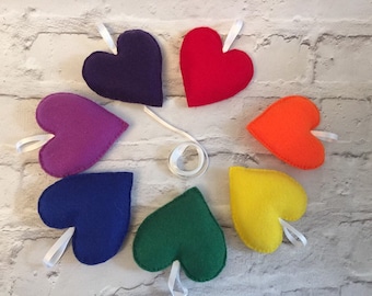 Rainbow heart felt garland