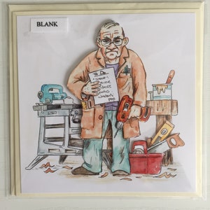 Biglietto d'auguri fai da te, biglietto per la festa del papà, biglietto per la pensione, effetto 3D decoupage, biglietto bianco