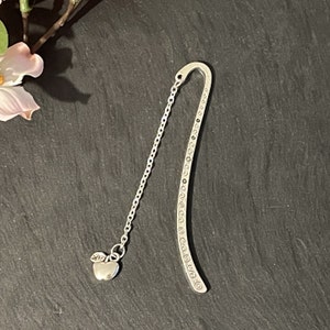 Apple charm bookmark, teacher gift, end of term gift, metal bookmark, book gift, book lover gift, school gift, book worm gift